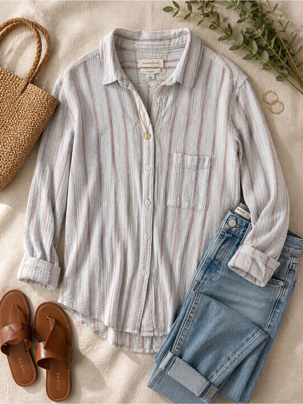 Treasure & Bond Striped Button Down Shirt – Size L